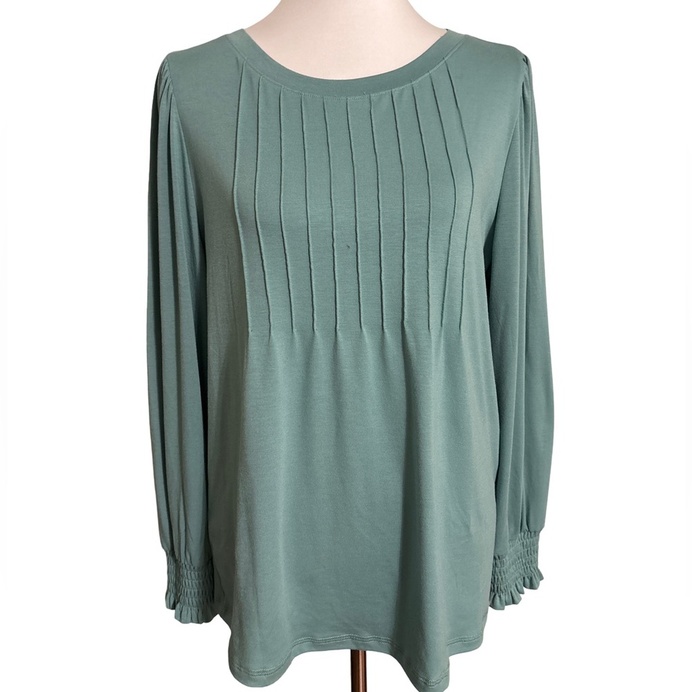 AUTOMET Chic Pleated Blouse Women's Sage